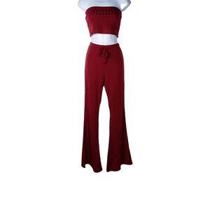 Capella Women's M 2 Piece Pants and Crop Top Set Stretch Loungwear Burgundy New